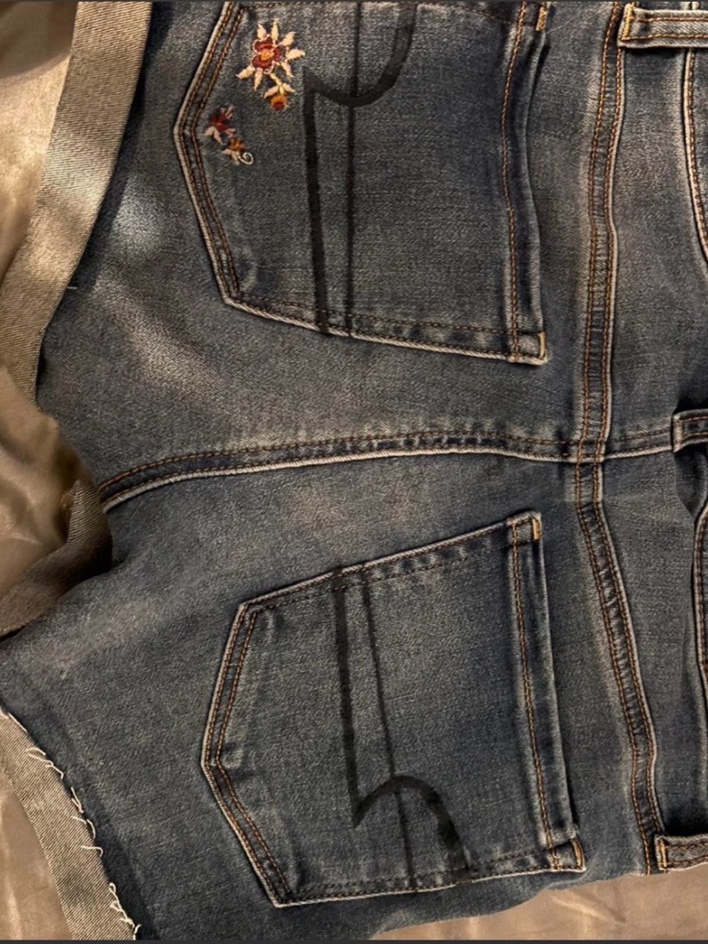 American Eagle Outfitters Dark Blue Denim short with Contrast Stitching